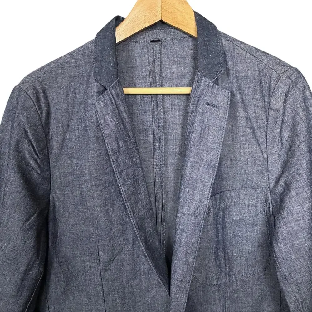 J.Crew Blazer Mens XS Japanese Chambray Blue Unstructured 100% Cotton Preppy